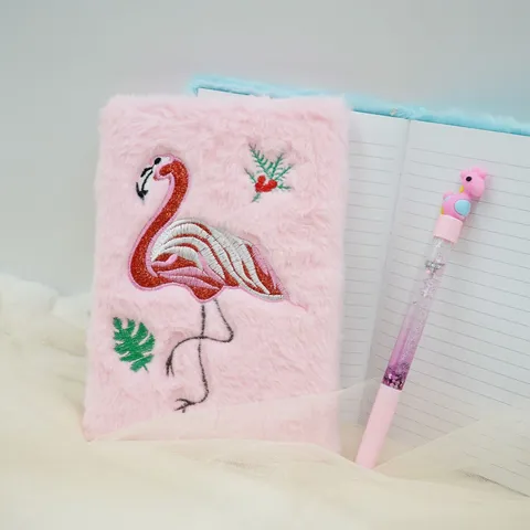 Flamingo Plush Notebook Cute Student Diy Journal Diary Fluffy Sequins Embroidered Notebook School Office Supplies