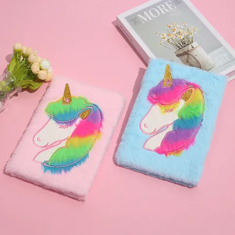 Cute Cartoon Unicorn Plush Notebook Fluffy Diary Book School Supplies Writing Pad For Students Daily Journal