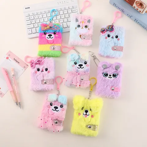Süßes Plüsch Mini Notizbuch Tragbares Taschen Tagebuch Memo Buch Mit Schlüsselanhänger Cartoon Tierdesign Schüler Schreibwaren
