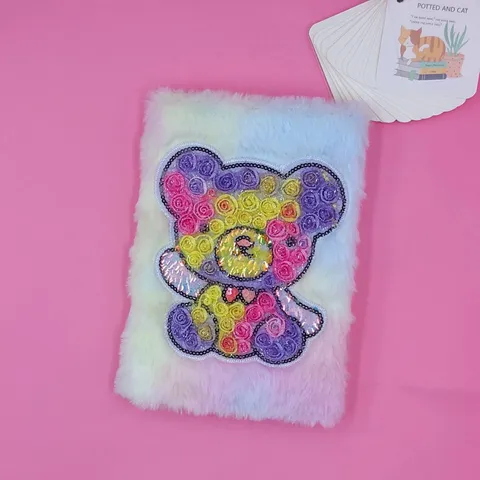 Cute Gradient Plush Notebook Hardcover Thread Sewn Journal Student Diary With Sequins Unicorn Animal Design