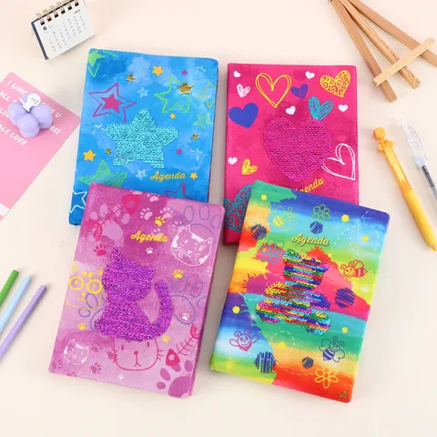 Cute Plush Sequins Notebook Creative Diary Book Lined Journal Student School Stationery Writing Pad