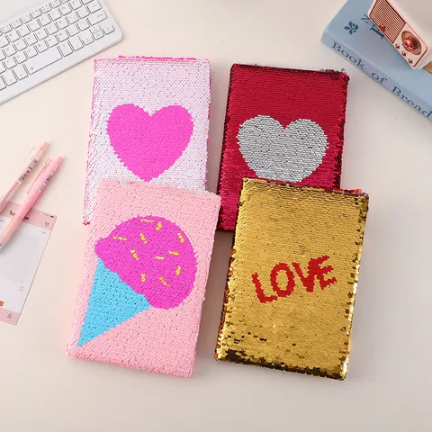 Portable Reversible Sequin Notebook DIY Journal Cute Unicorn Mermaid Diary Student Writing Notebook Office Supplies