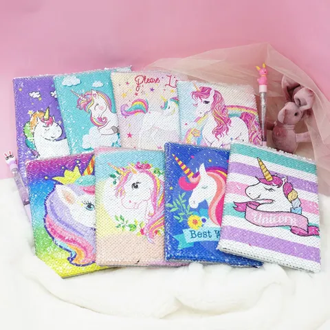 Cute Sequin Unicorn Notebook Journal Creative Student DIY Stationery Diary Writing Book With Glitter Cover