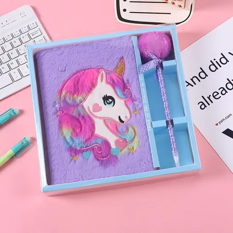 Süßes Cartoon Einhorn Plüsch Notizbuch Kawaii Flauschiges Schüler Tagebuch Weicher Einband Fadengeheftetes Journal Schreibbuch Geschenk