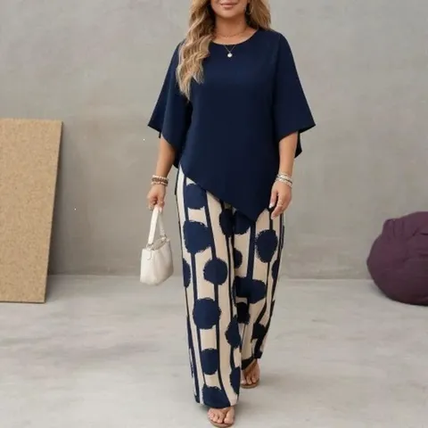 Donna Casual Rigato Stampato Top Manica Corta E Pantaloni Larghi Top E Fondo Outfit Moda Estiva