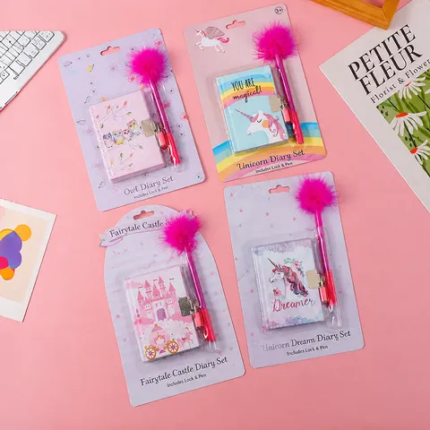 Cute Children Notebook Diary Set With Lock Kawaii Cartoon Student Writing Journal Memo Pad Gift For Kids