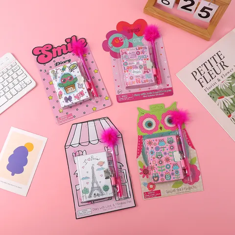 Cute Children Notebook Diary Set With Lock Kawaii Cartoon Student Writing Journal Memo Pad Gift For Kids