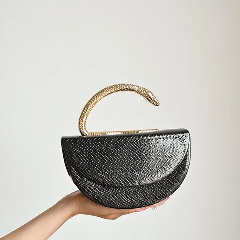 Damen Schlangenmuster Abendtasche Metall Schlangengriff Elegante Party Handtasche PU Leder Tasche Für Bankett Abschlussball Hochzeit