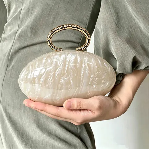 Französische Marmorierte Ovale Acryl Clutch Tasche Kühlen Ton Metall Ring Griff Minimalistische Abendtasche Elegante Party Handtasche