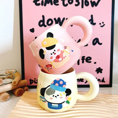 Ins Cute Cartoon Puppy Ceramic Mug With Large Handle Cute Animal Coffee Cup For Couple And Home Gift