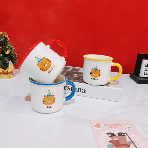 Cute Cartoon Tiger Birthday Hat Ceramic Mug Ins Style Coffee Milk Water Cup Children Birthday Gift Drinkware