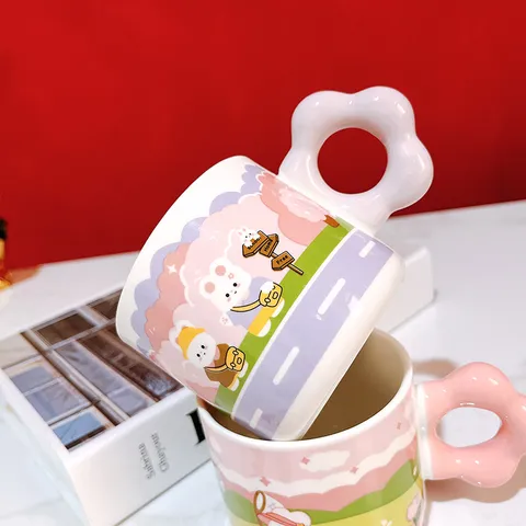 Ins Schattig Creatief Konijn Cartoon Keramische Mok Met Bloemhandvat Koffiekop Voor Thuis Dagelijks Gebruik Drinkgerei Cadeau