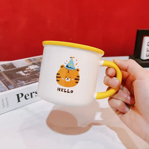 Cute Cartoon Tiger Birthday Hat Ceramic Mug Ins Style Coffee Milk Water Cup Children Birthday Gift Drinkware