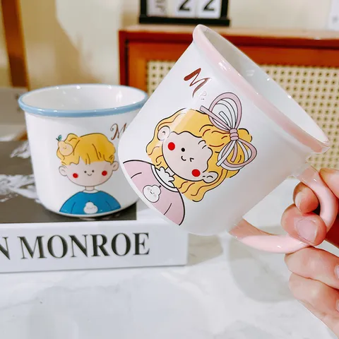 Cute Cartoon Couple Ceramic Mug Creative Boy Girl Coffee Milk Cup Breakfast Water Cup Home Office Drinkware Gift