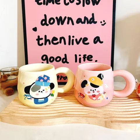 Ins Cute Cartoon Puppy Ceramic Mug With Large Handle Cute Animal Coffee Cup For Couple And Home Gift
