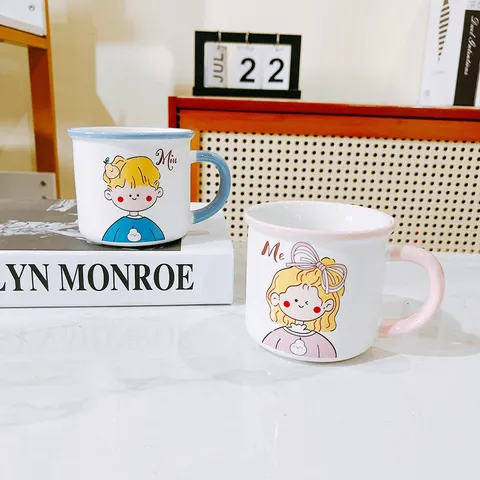 Cute Cartoon Couple Ceramic Mug Creative Boy Girl Coffee Milk Cup Breakfast Water Cup Home Office Drinkware Gift
