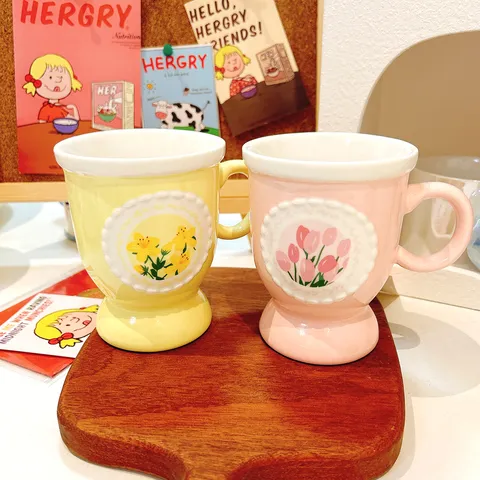 Ins Style Floral Ceramic Coffee Mug High Foot Relief Flower Design Afternoon Tea Cup For Home Kitchen Tableware