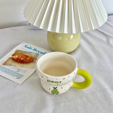 Cute Cartoon Ceramic Mug With Handle Creative Fruit And Bread Coffee Milk Breakfast Cup Minimalist Drinkware Gift