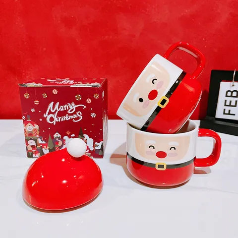 Weihnachten Weihnachtsmann Keramikbecher Mit Deckel Süss Cartoon Feiertag Milch Kaffeetasse Festlich Geschenk