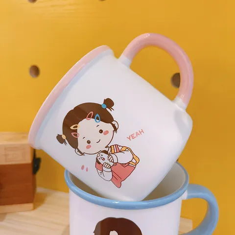 Ins Cartoon Creative Couple Ceramic Mug Student Water Cup Coffee Milk Breakfast Cup Cute Gift Ceramic Drinkware