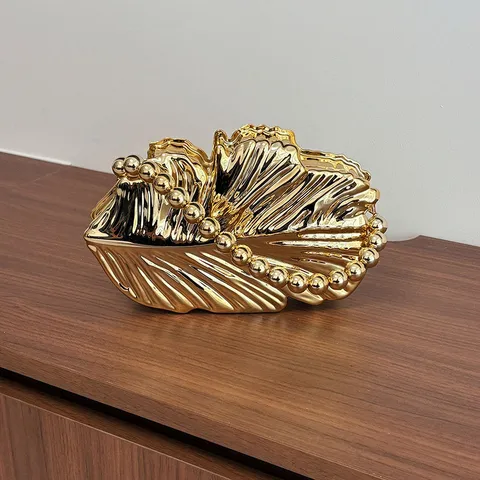 Französische Vintage Acryl Muschel Abendtasche Glänzend Vergoldete Textur Perlen Handtasche Damen Mode Clutches Party Tasche