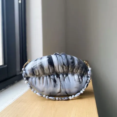 Gradient Acryl Abendtasche Muschelförmig Umhängetasche Clutch Mit Perlenkette Damen Mode Handtasche