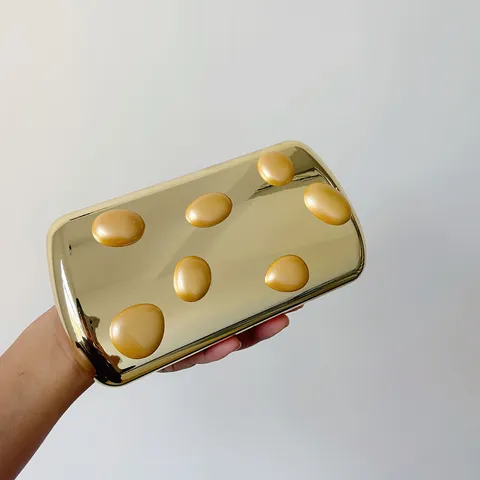 Metallische Bonbonfarbene Abendtasche Unregelmäßige Polka Dot Hartschale Umhängetasche Mode Damen Handtasche Mit Kette