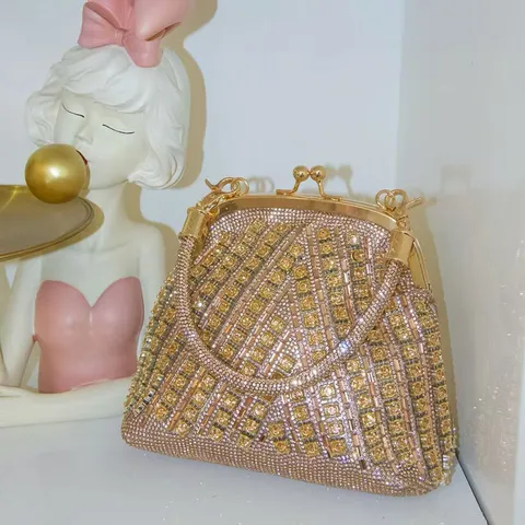 Damen Luxus Abend Clutch Tasche Strass Gestreift Metallrahmen Handtasche Mode Party Abschlussball Hochzeit Geldbörse