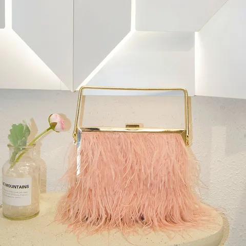 Damen Mode Abendtasche Feder Design Handtasche Umhängetasche Luxus Kleine Quadratische Tasche Metallgriff Damentasche