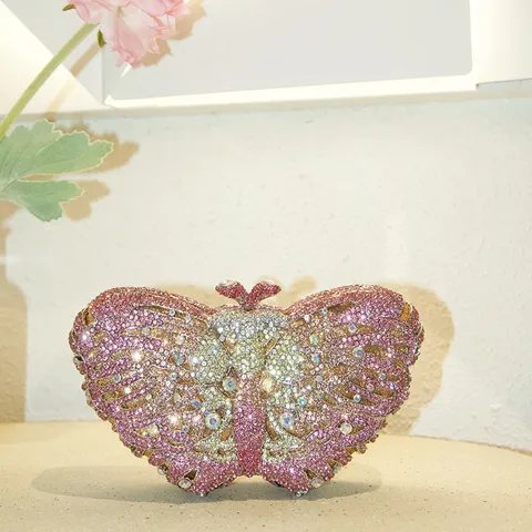 Luxus Strass Schmetterling Abendtasche Glänzende Kristall Clutch Handtasche Für Damen Hochzeit Bankett Party