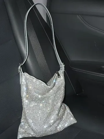 Damen Strass Achseltasche Glänzende Kristall Umhängetasche Kleine PVC Lässige Crossbody Handtasche Modische Handtasche