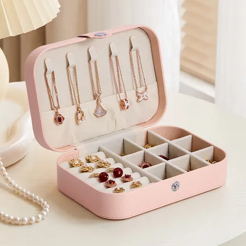 Portable Jewelry Box PU Leather Travel Jewelry Organizer Small Case For Earrings Rings Necklaces Mini Storage Box Gift