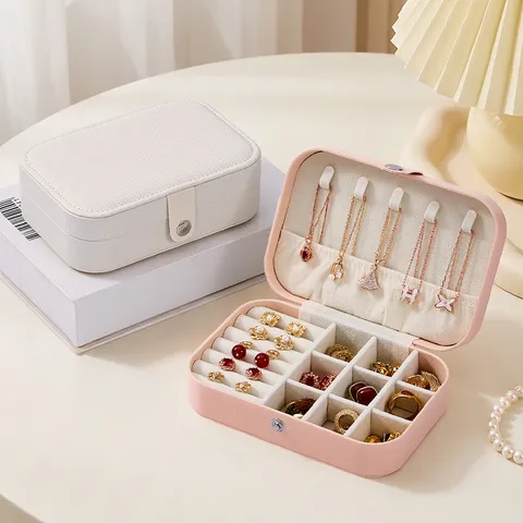 Portable Jewelry Box PU Leather Travel Jewelry Organizer Small Case For Earrings Rings Necklaces Mini Storage Box Gift