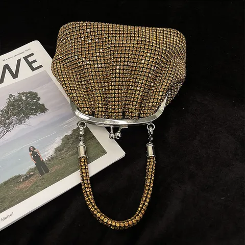 Mini Acryl Strass Abend Clutch Tasche Für Damen Luxus Glänzende Muschelförmige Umhängetasche Handtasche Mit Diamantkette