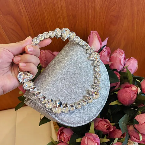 Elegante Strass Ringgriff Abendtasche Damen Urban Minimalistisch PU Leder Gepunktet Handtasche Bankett Party Handtasche