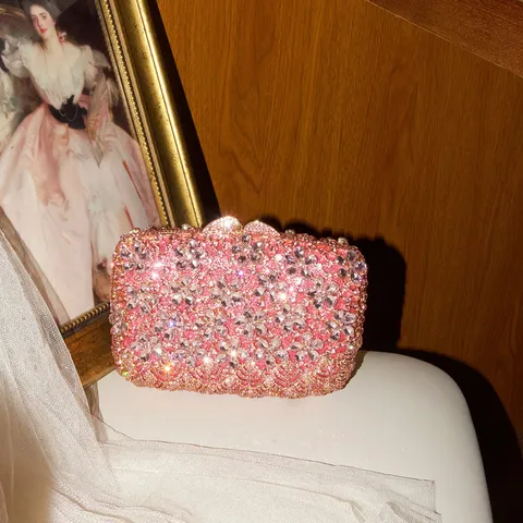 Sac Pochette Soirée Strass Luxe Cadre Métal Floral Bandoulière Femme Fête Bal