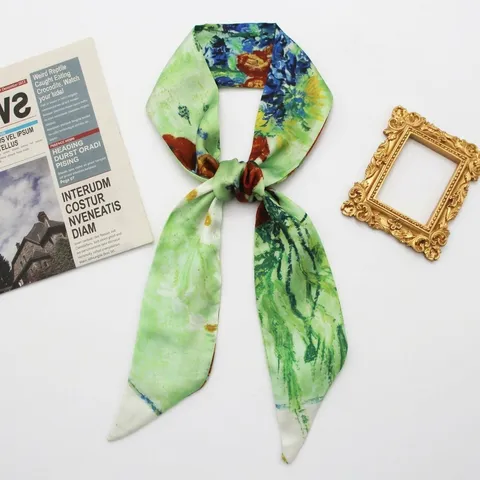 Sciarpa Lunga in Raso da Donna Fascia per Capelli Stampa Artistica Pittura a Olio Nastro Fascia per Capelli Accessorio per Borsa