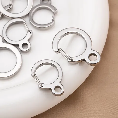 304 Stainless Steel C-Shape Spring Ring Keychain Clasp With Tail Connector DIY Jewelry Findings Accessories For Car Key Rings