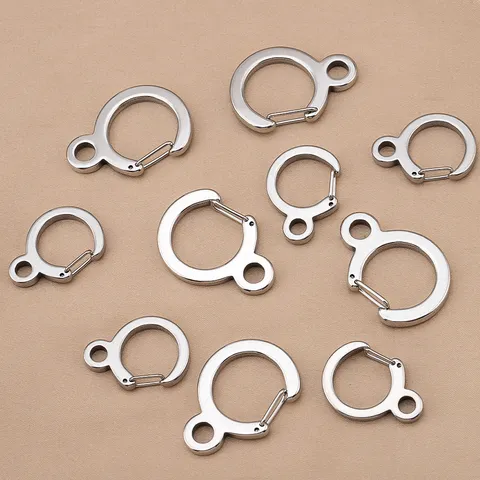 304 Stainless Steel C-Shape Spring Ring Keychain Clasp With Tail Connector DIY Jewelry Findings Accessories For Car Key Rings