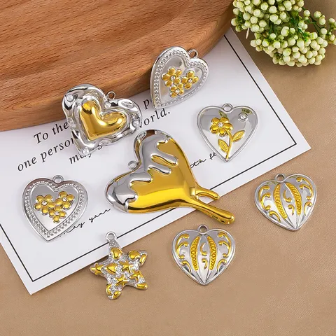 Vintage Y2K Roestvrij Staal Hart Ster Hangers Voor DIY Sieraden Maken Strass Kunstparel Ster Hart Charms Cadeau