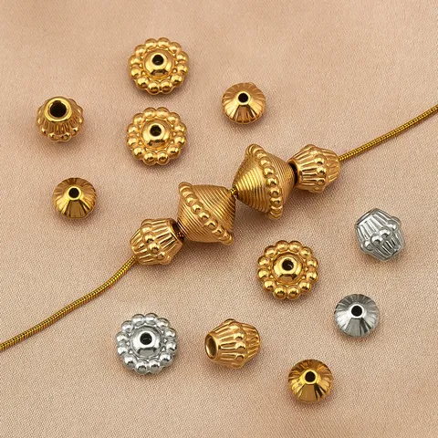 Rétro Acier Inoxydable 304 Rayures Verticales Perles d'Espacement Géométrique Gyro Forme de Fleur Perles En Vrac Pour Bricolage Bracelet Collier Bijoux Fabrication Accessoires