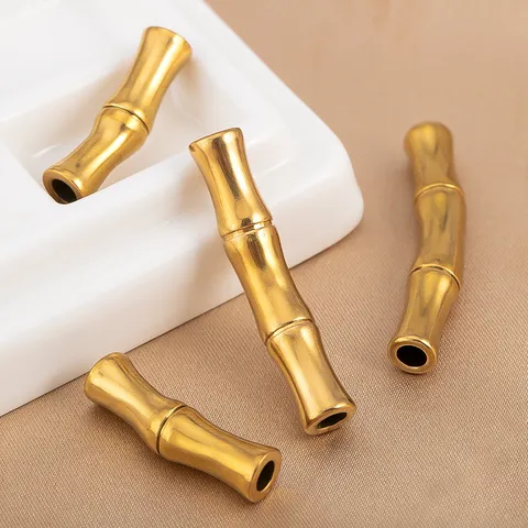Stainless Steel Bamboo Joint Curved Tube Pendant Spacer Beads DIY Jewelry Making Findings Gold Steel Color