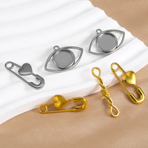 DIY 304 Stainless Steel Evil Eye Heart Safety Pin Charms Electroplated Twisted Thorn Connectors For Jewelry Making Accessories