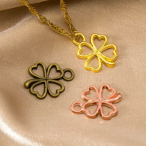 DIY Alloy Clover Pendants Hollow Four Leaf Clover Charms Antique Bronze Silver Gold Jewelry Making Findings Accessories