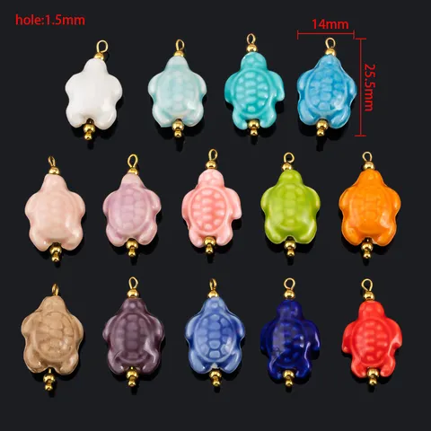 DIY Ceramic Turtle Pendant Gold Plated Stainless Steel Charm Ocean Series Animal Jewelry Accessory For Necklace Bracelet