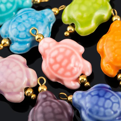 DIY Ceramic Turtle Pendant Gold Plated Stainless Steel Charm Ocean Series Animal Jewelry Accessory For Necklace Bracelet