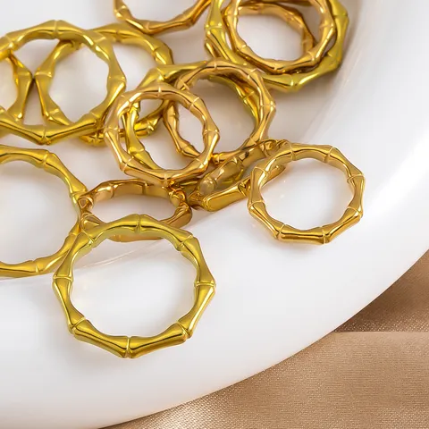 Stainless Steel Bamboo Open Ring DIY Jewelry Findings Gold and Steel Color Geometric Plain Ring Connector Accessories