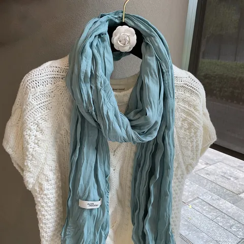 Korean Style Pleated Scarf For Women Solid Color Elegant Long Shawl Minimalist Lightweight Polyester Pashmina Spring Accessory