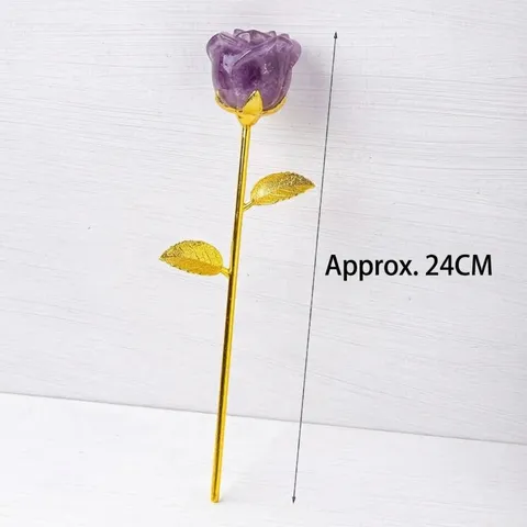 Handmade Natural Crystal Chips Resin Rose Flower Figurine With Gold Stem Leaf Ornaments For Home Table Decor Valentine Gift