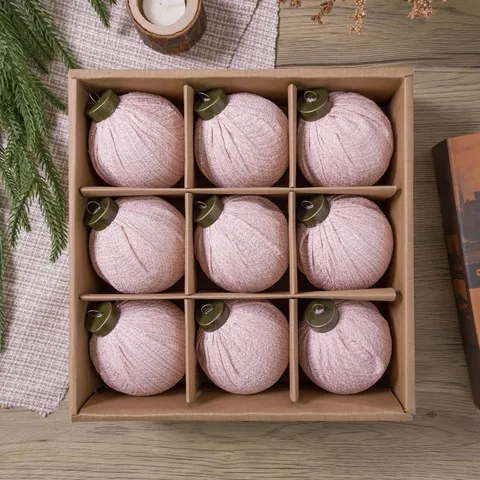 Christmas Ball Ornaments Set Linen Fabric Covered Baubles With Vintage Metal Cap For Xmas Tree Holiday Home Party Decor